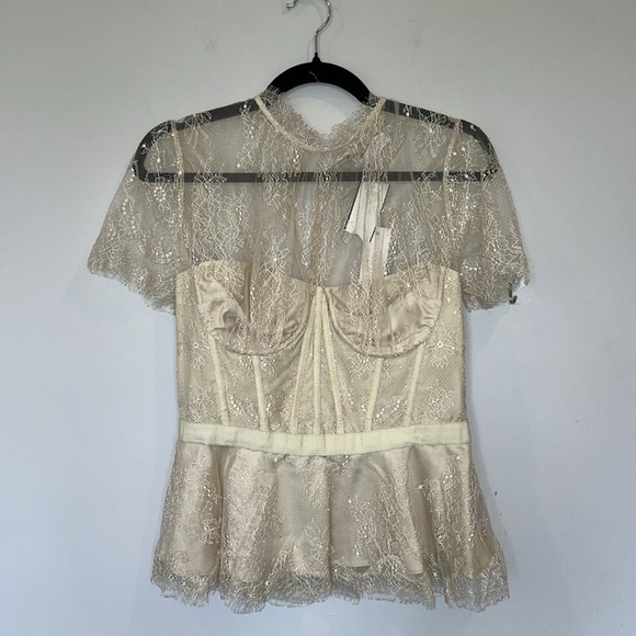 SIMKHAI Kehlani Lace Short Sleeve Corset Bustier in Champagne NWT - Picture 4 of 10